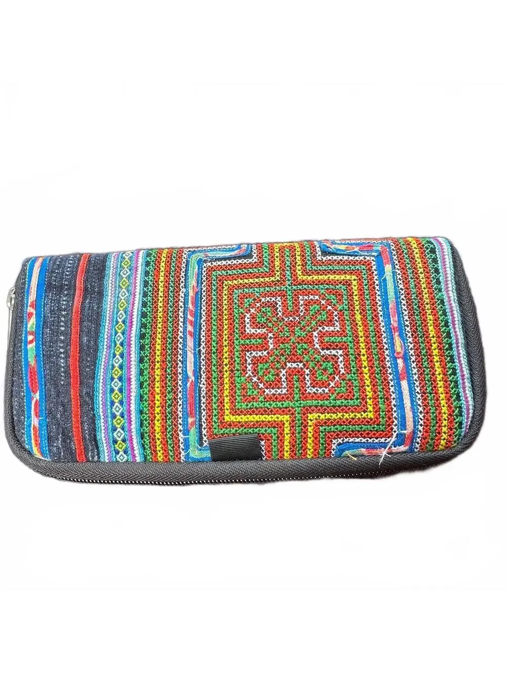 Ethnotek Multicolor Patterned Zip Wallet with Hand Embroidery